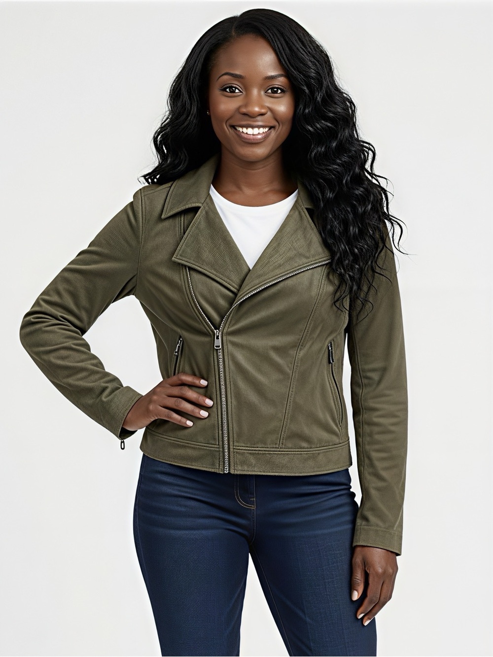 Who What Wear Size 1X Faux Suede Olive Green Moto Jacket